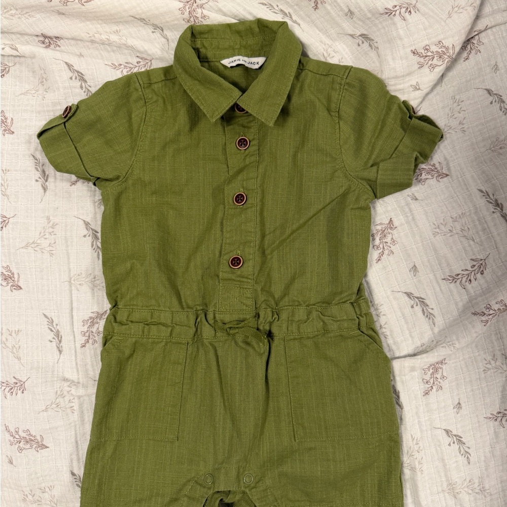 Janie and Jack Olive Green Kids Romper - Picture 2 of 8